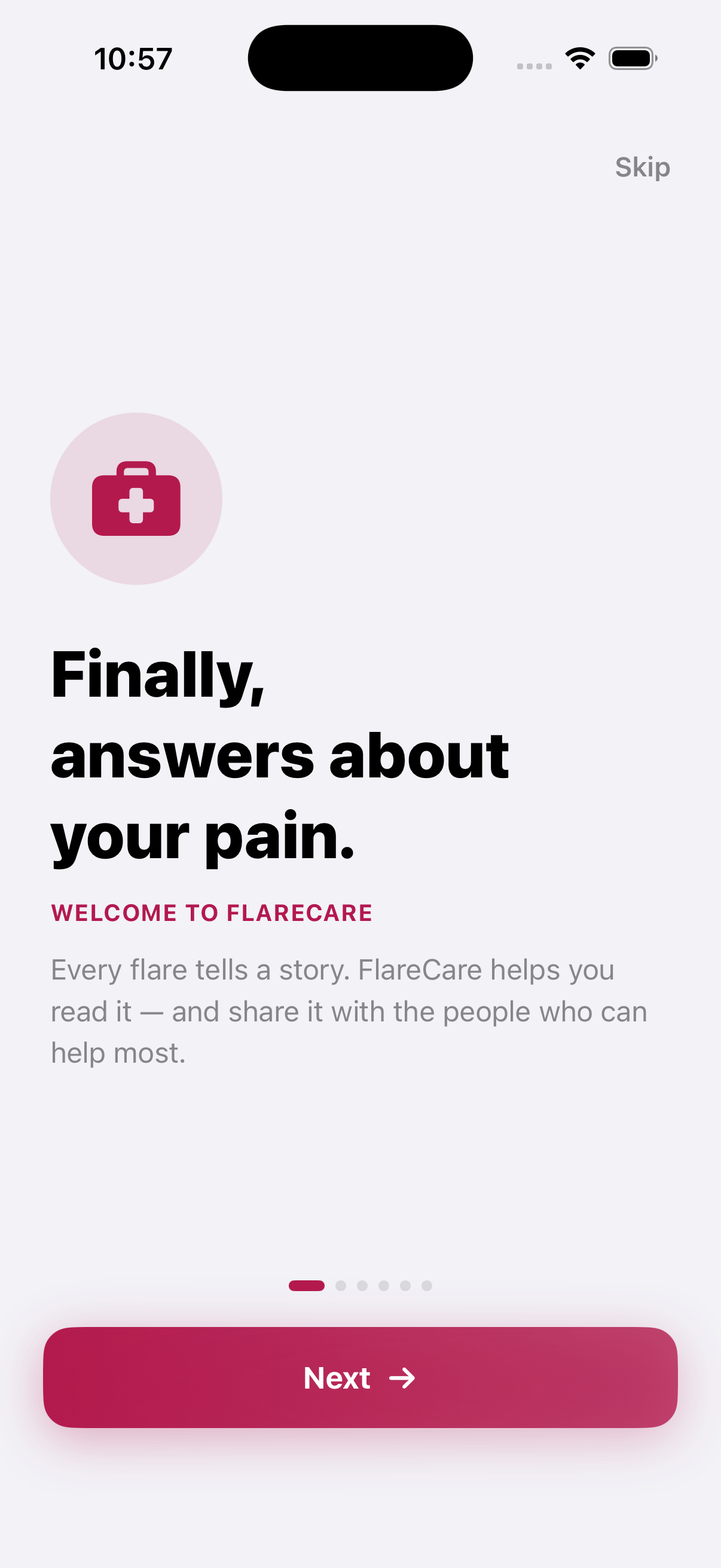 FlareCare welcome screen