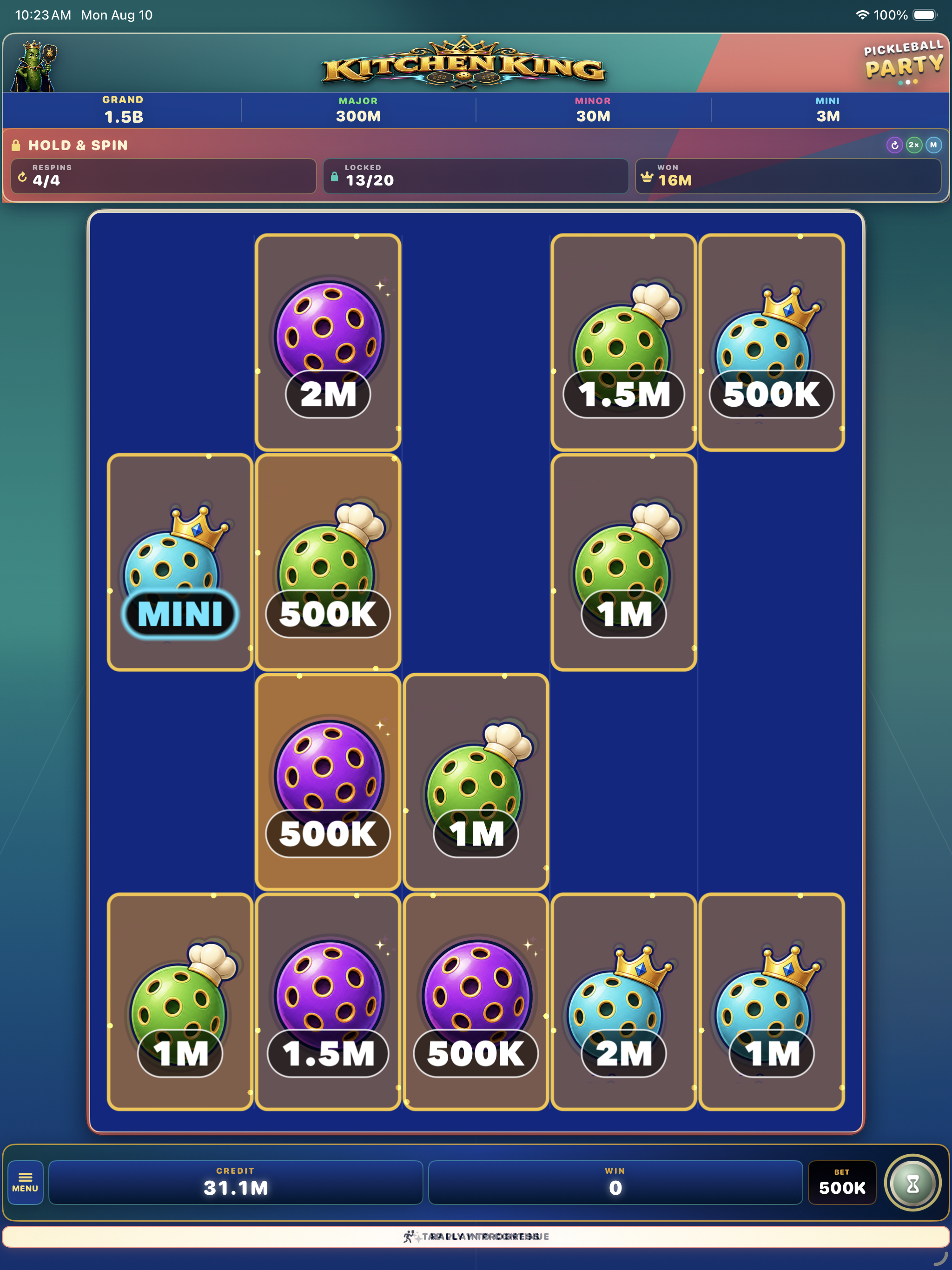Kitchen King Hold and Spin bonus board on iPad