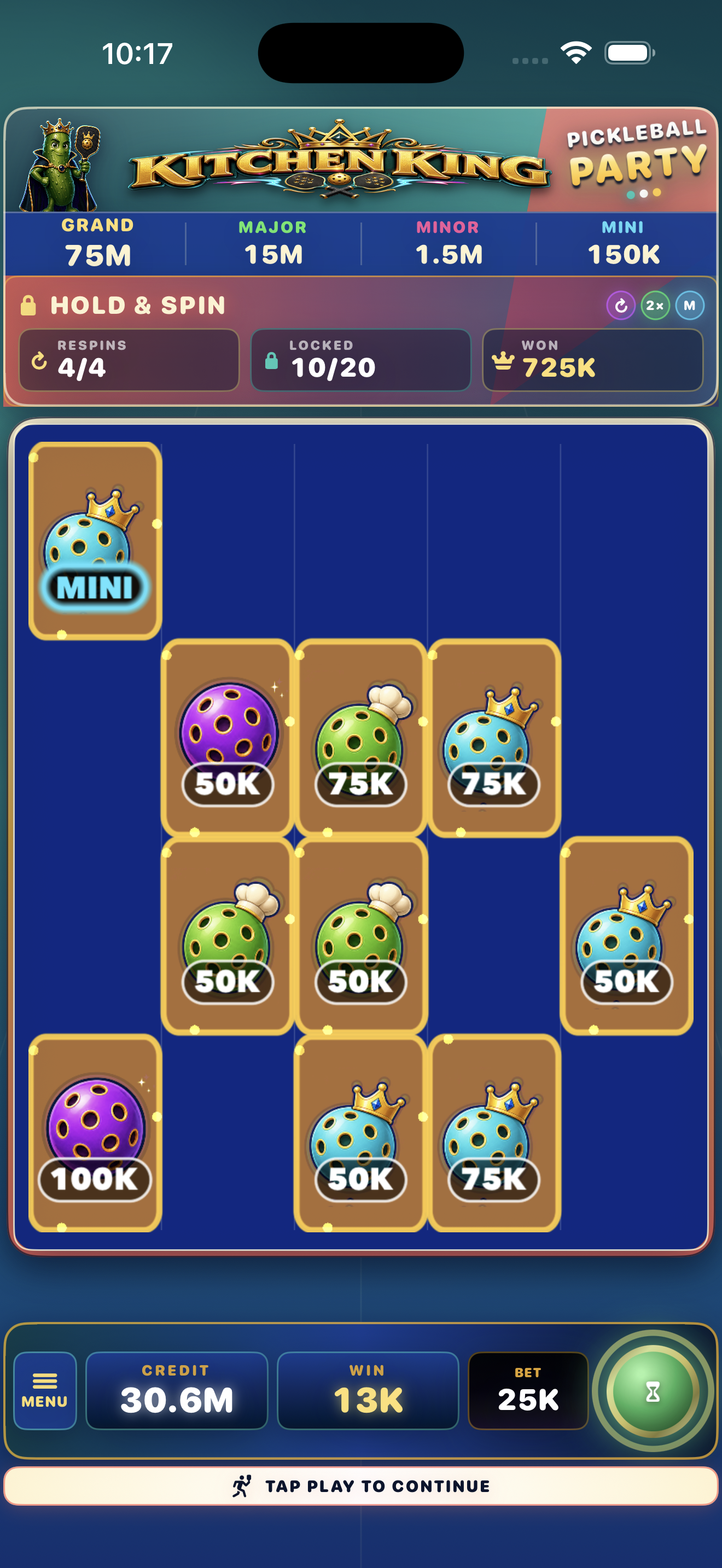 Kitchen King Hold and Spin bonus board