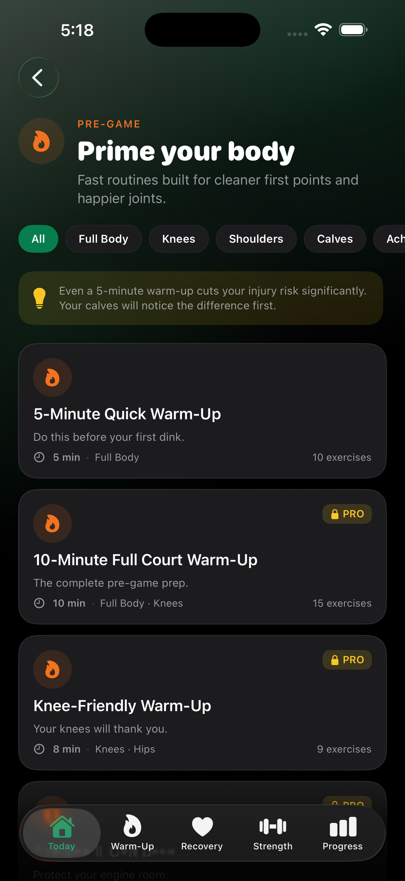 PickleStrong warm-up routine library