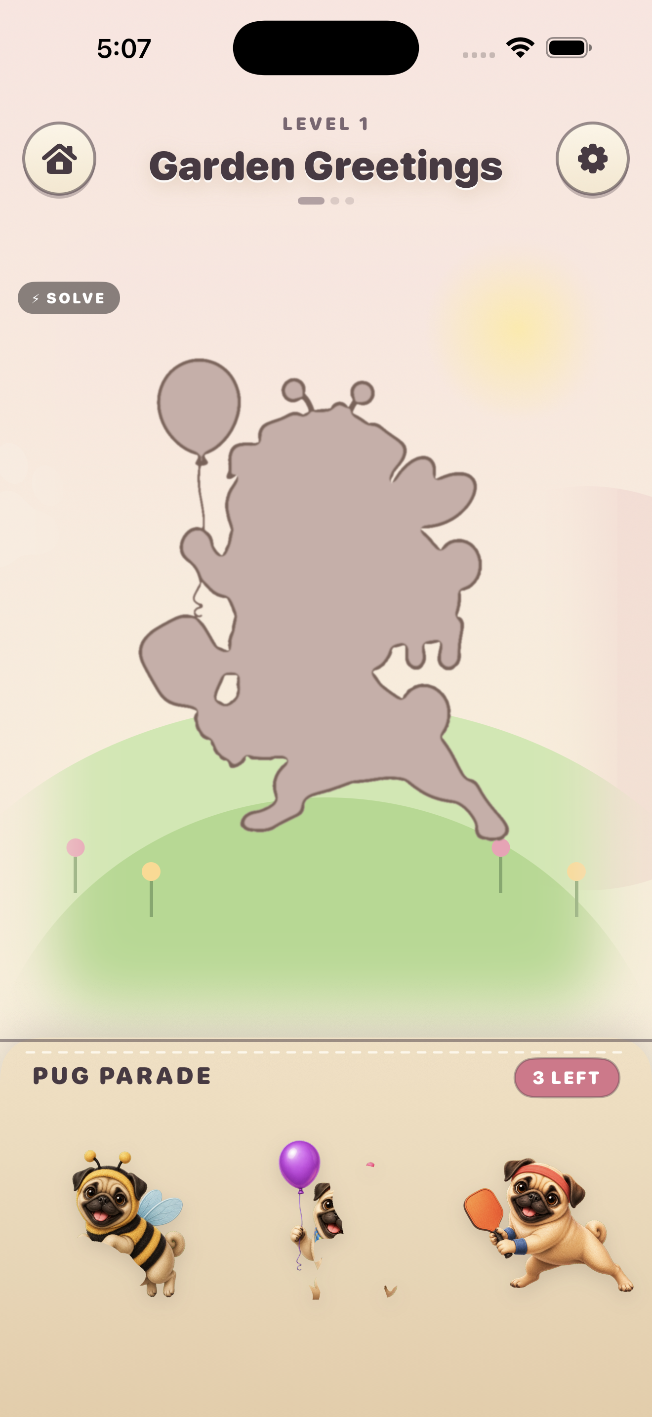 Pug Pick silhouette puzzle with the Pug Parade