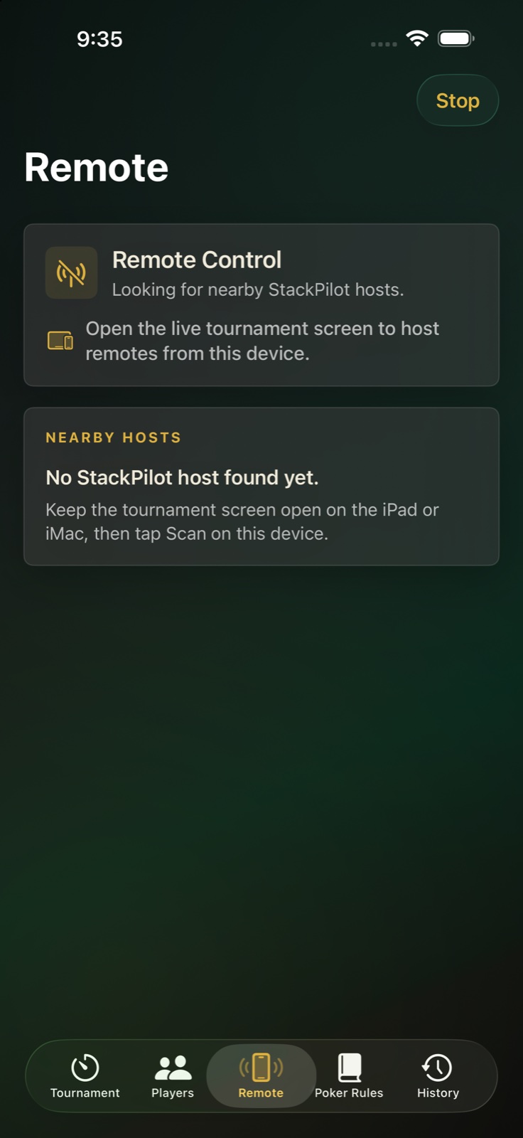 StackPilot nearby remote screen on iPhone