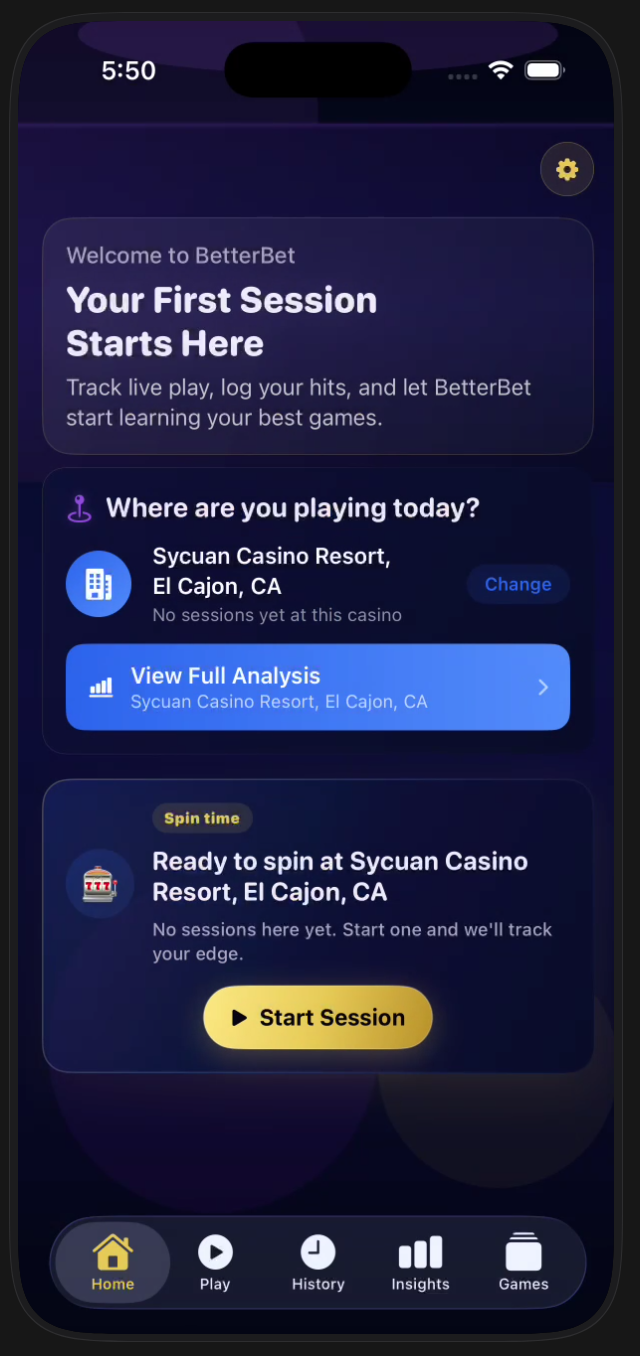 BetterBet home screen