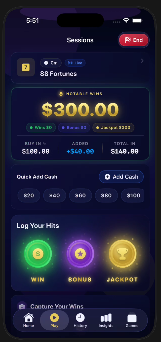 BetterBet live session tracking screen