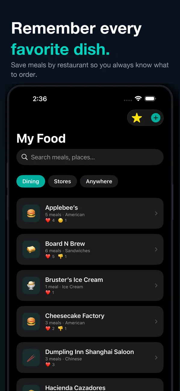 Tasterly My Food saved restaurants screen