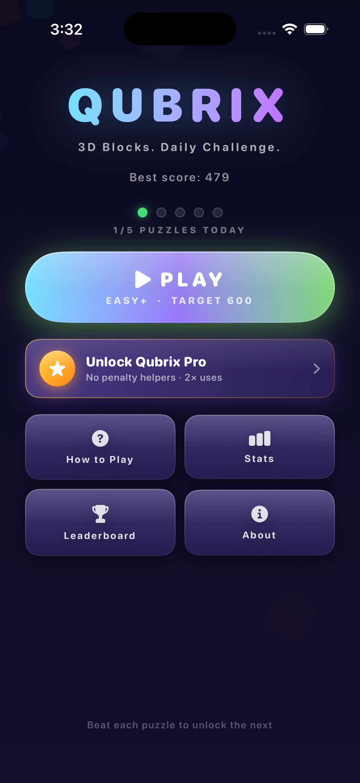 Qubrix home screen