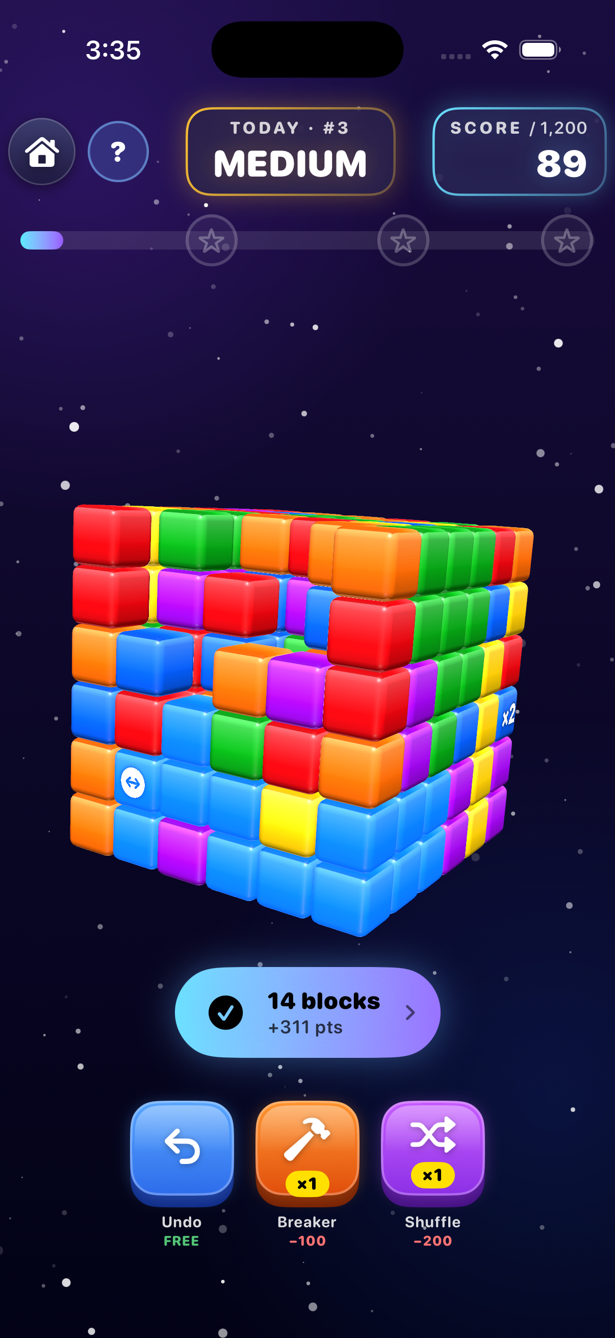Qubrix daily stats and challenge screen